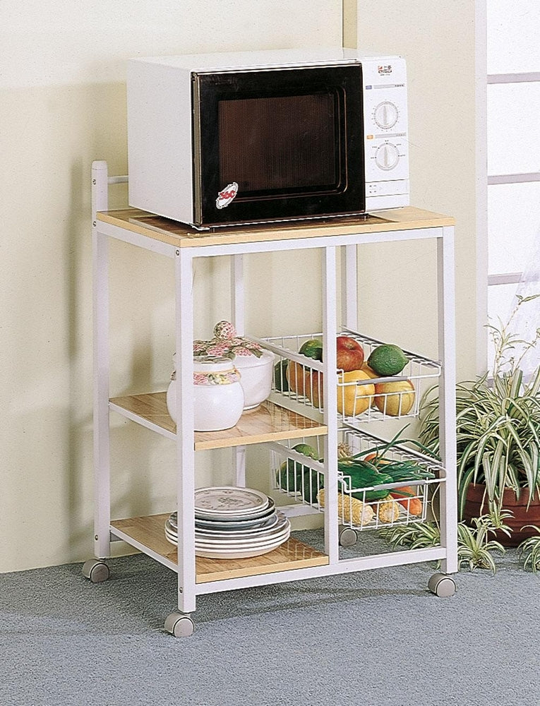 Nousha White Metal Kitchen Island with Light Brown Top