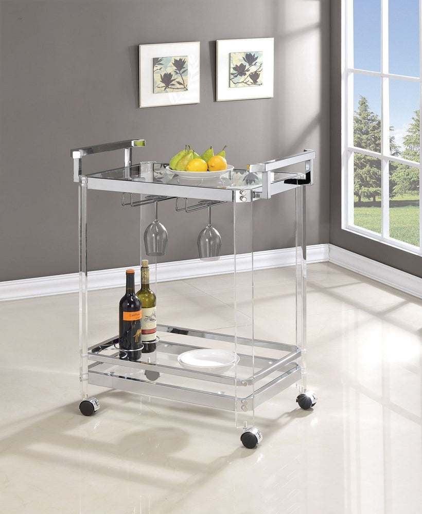 Toini Clear Acrylic Serving Cart with Chrome Metal Frame