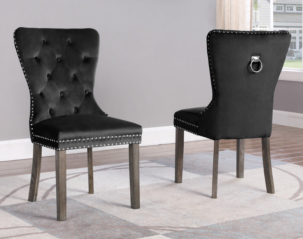 Vienne 2 Black Velvet/Wood Side Chairs