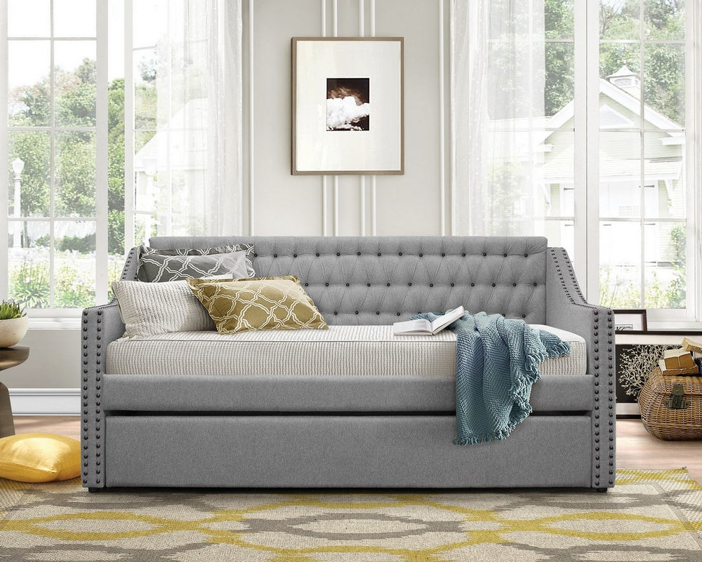 Tulney Gray Fabric Twin Daybed with Trundle