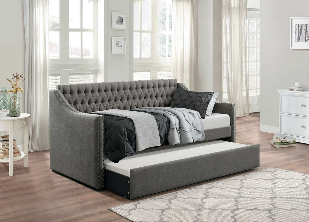 Tulney Dark Gray Fabric Twin Daybed with Trundle