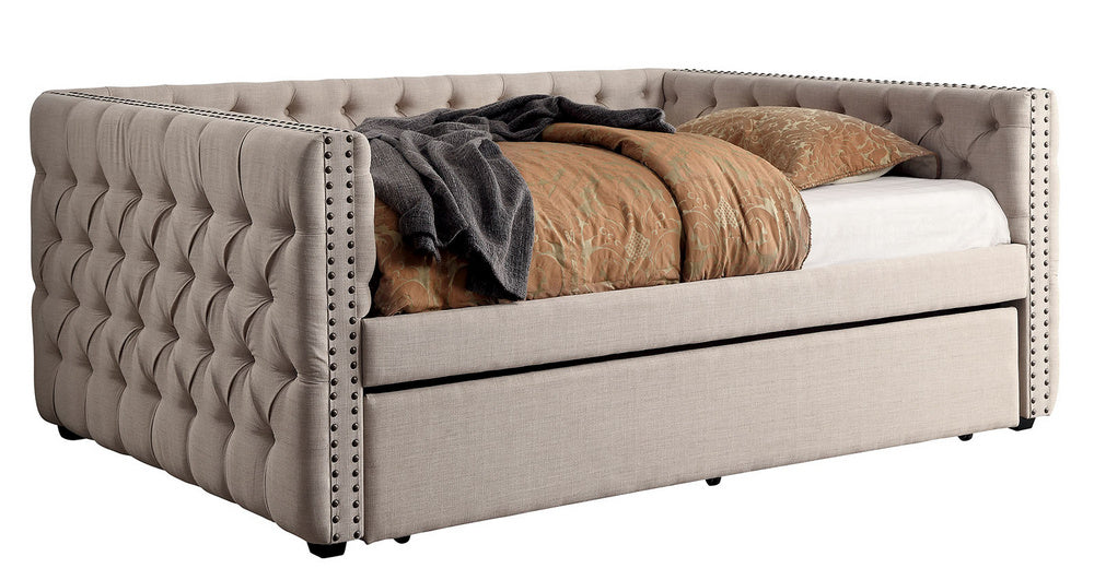 Suzanne Ivory Fabric Full Daybed with Trundle