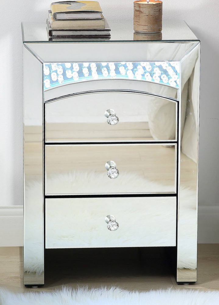 Nysa Mirrored Nightstand with Faux Crystals & LED Light