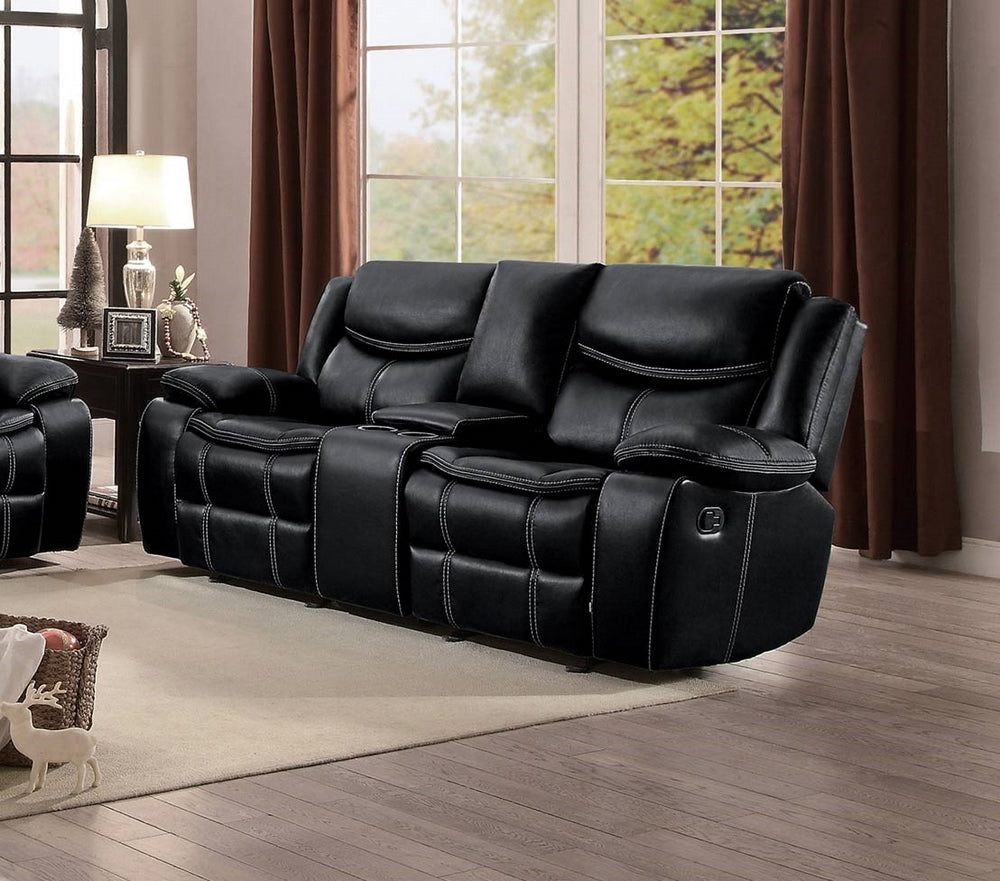 Bastrop Black Manual Glider Recliner Loveseat w/Console