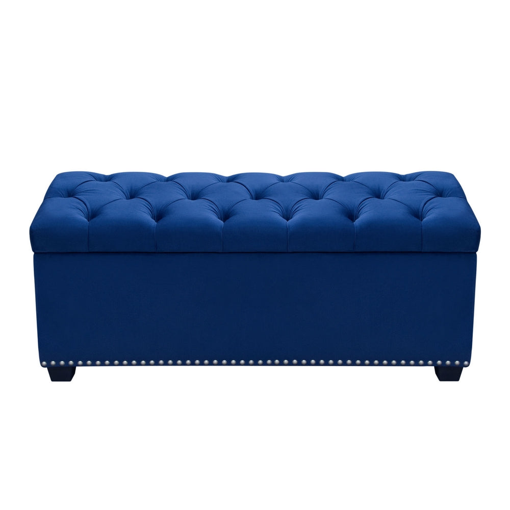 Majestic Royal Blue Velvet Lift-Top Storage Trunk