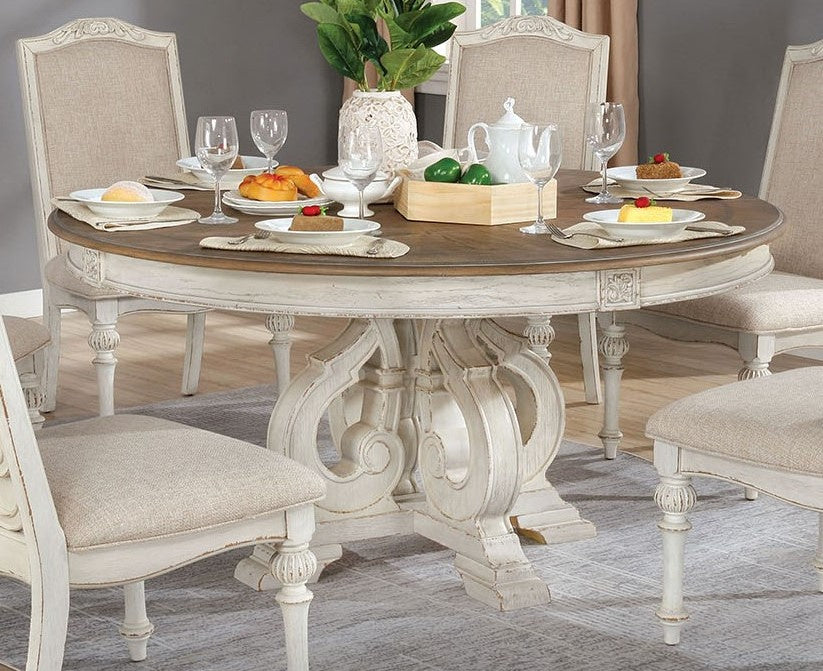 Arcadia Antique White Wood Round Dining Table