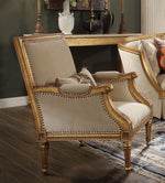 Daesha Bone/Antique Gold Fabric Accent Chair with Nailhead Trim