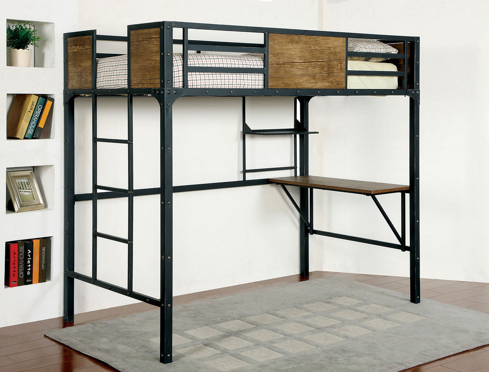 Clapton Black Metal Twin Bed with Workstation
