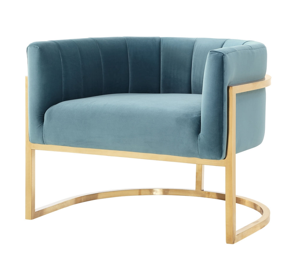 Magnolia Sea Blue Velvet/Gold Finish Metal Accent Chair