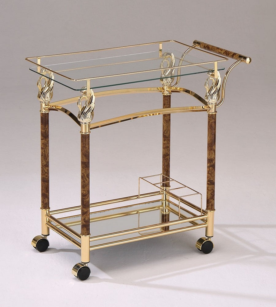 Helmut Golden Plated Metal/Clear Glass Serving Cart