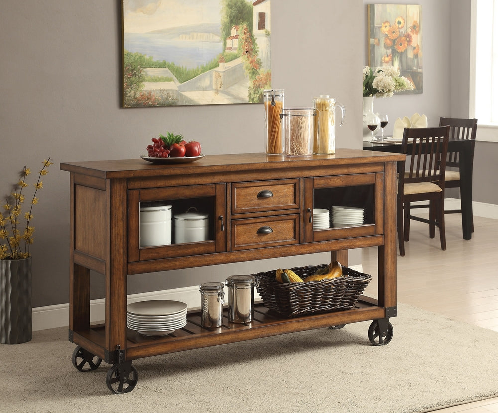 Kadri Distress Chestnut Kitchen Cart with 2 Doors & 2 Drawers