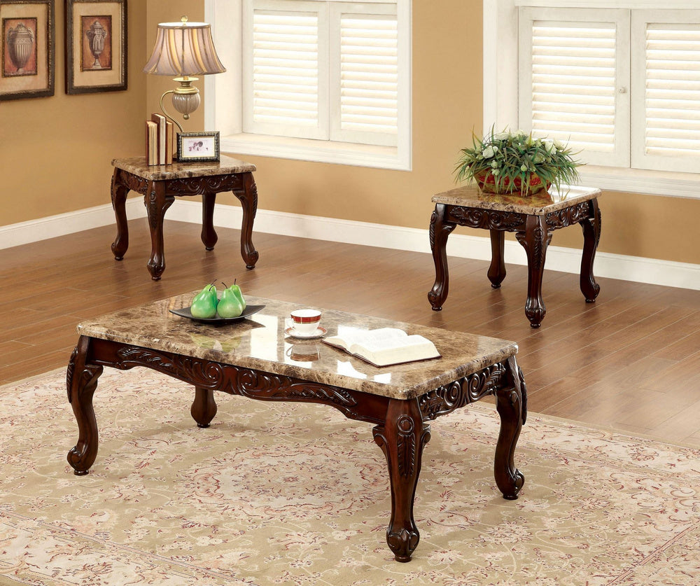 Lechester 3-Pc Dark Oak Faux Marble Table Set