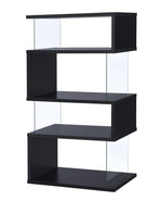 Ignacia Black Wood Bookcase with Clear Glass Side Panels