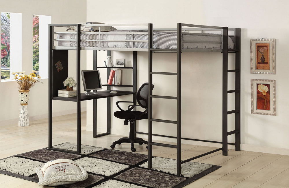 Sherman Silver Twin Loft Bed with Workstation