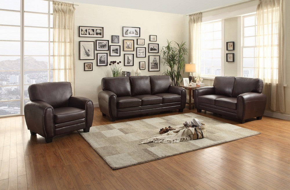 Rubin 3-Pc Dark Brown Bonded Leather Match Sofa Set