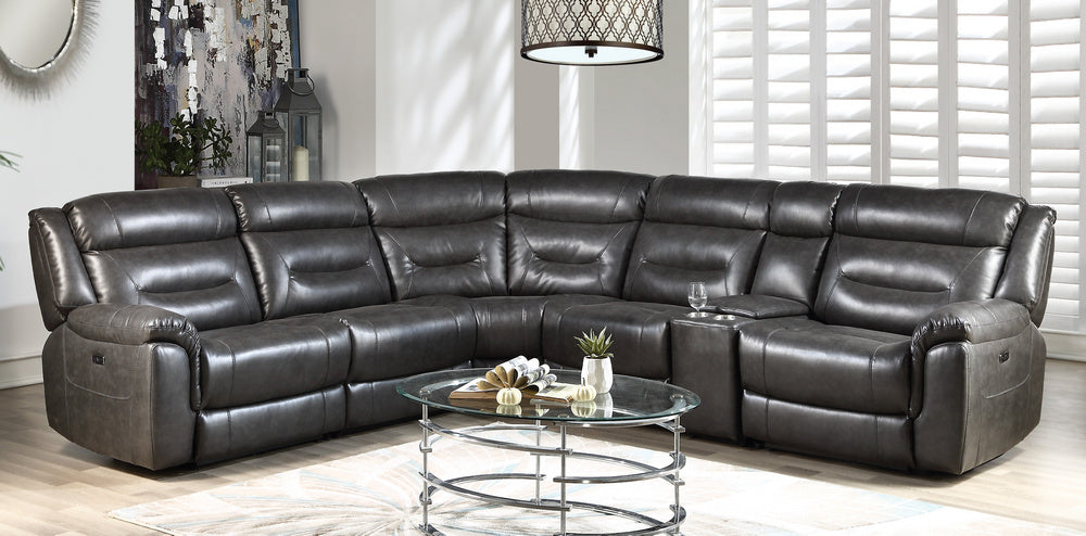 Imogen 6-Pc Gray Leather-Aire Power Recliner Sectional Sofa