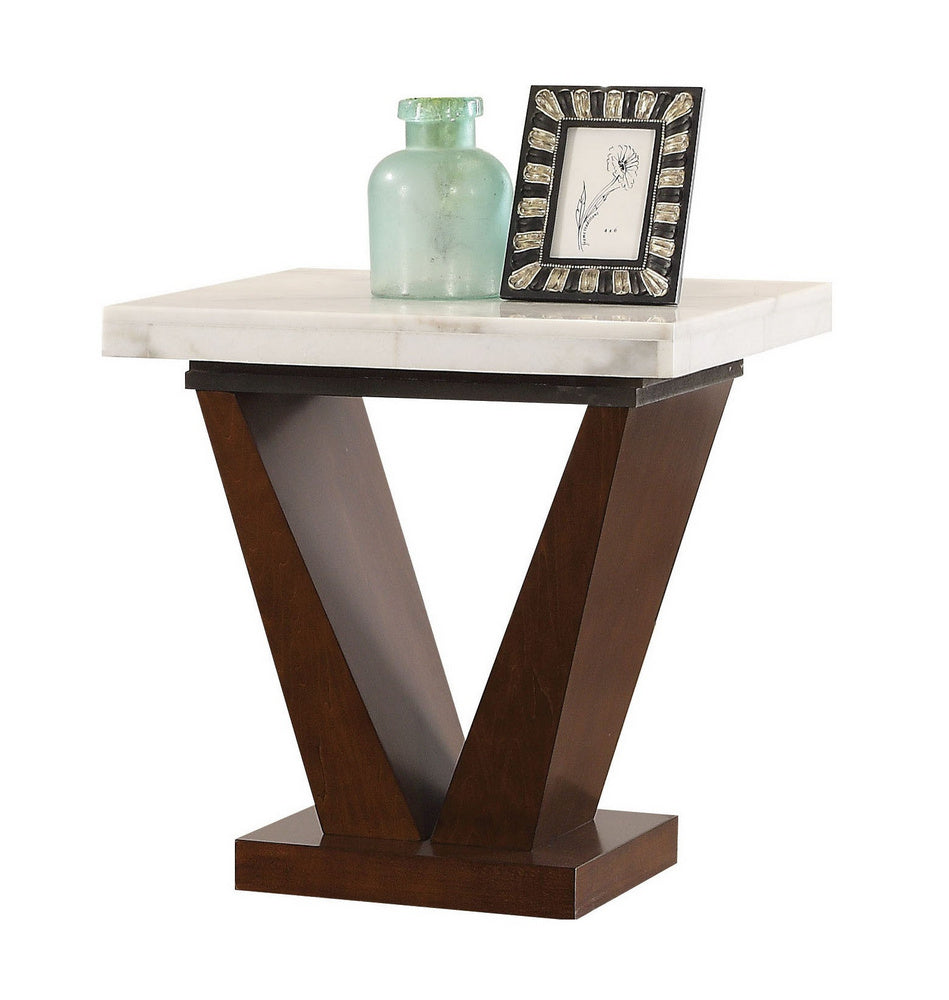 Forbes White/Walnut Marble/Wood End Table