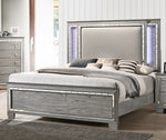 Antares Light Gray Oak Wood/Fabric King Bed with LED