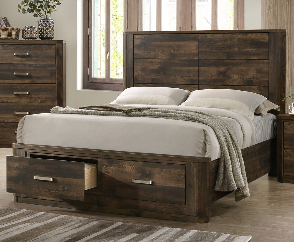 Elettra Rustic Walnut Wood Queen Bed with Storage