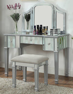 Cyndi Silver Wood Vanity with Mirror & Stool