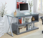 Acke Gray Glass/Metal Computer Desk