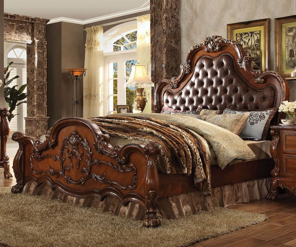 Dresden Cherry Oak/PU Leather Cal King Bed (Oversized)