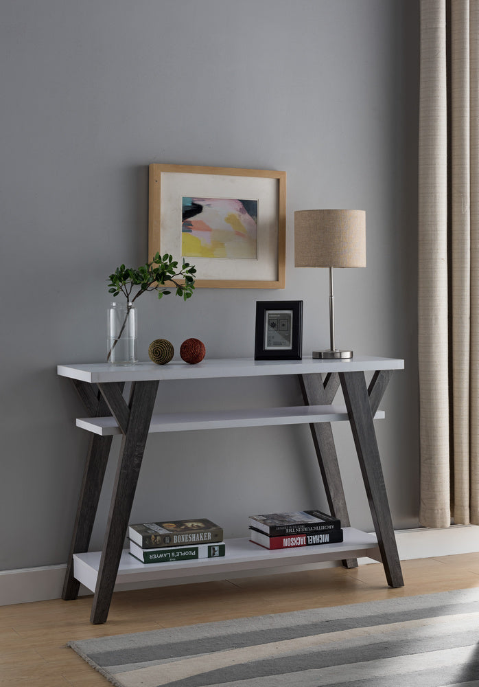 Sabrina Distressed Grey/White Wood Console with 2 Shelves