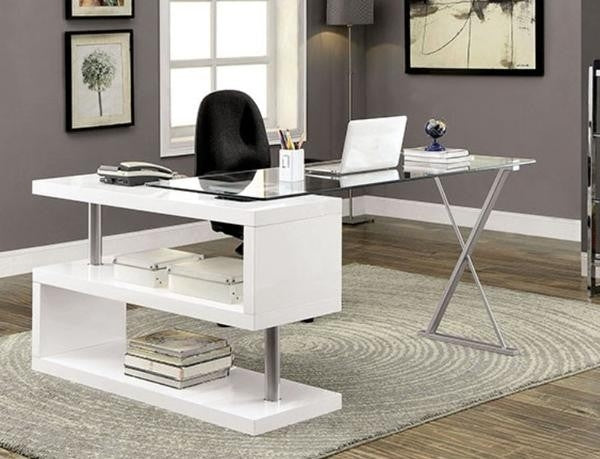 Bronwen Contemporary White Glass/Chrome Desk