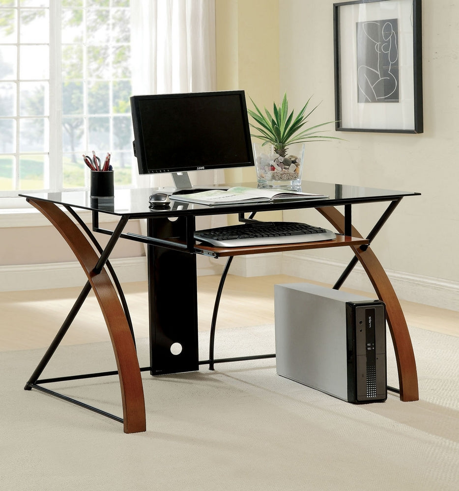 Baden Oak/Black Glass Top Computer Desk