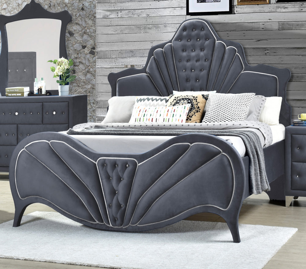 Dante Gray Velvet Upholstered King Bed (Oversized)