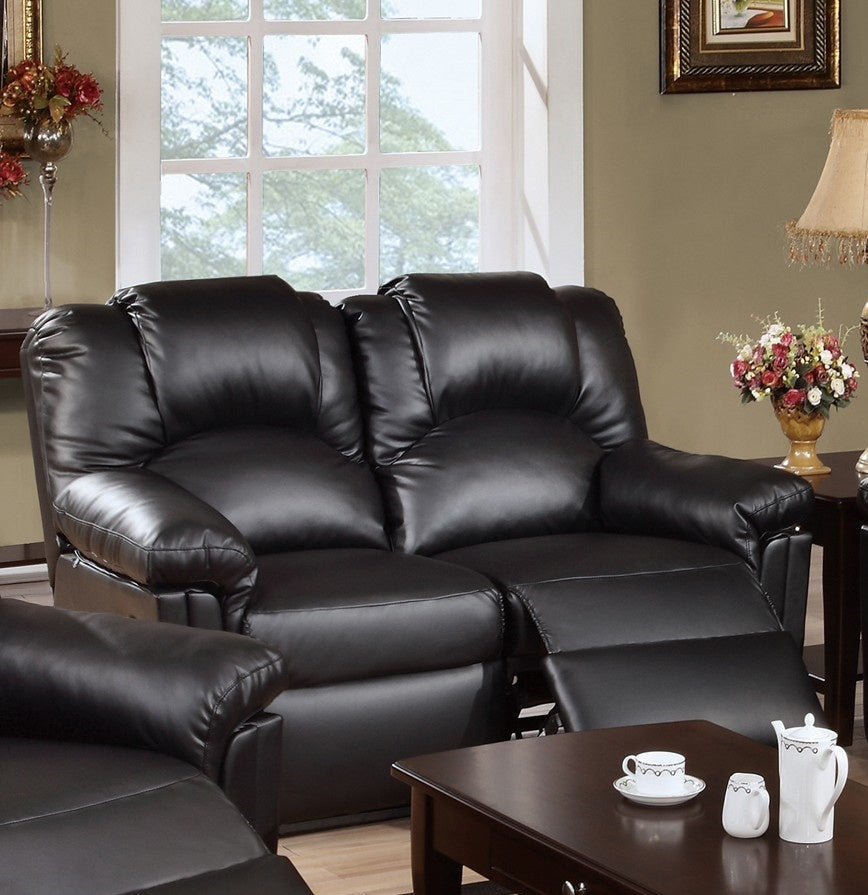 Piera Black Bonded Leather Manual Recliner Loveseat