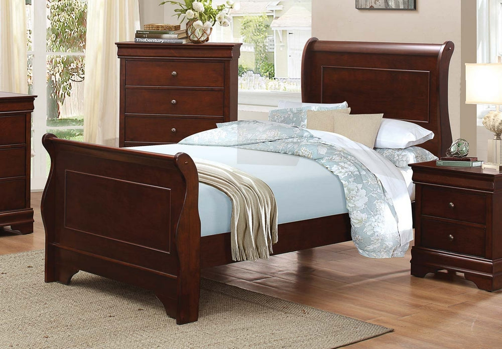 Abbeville Brown Cherry Wood Twin Sleigh Bed