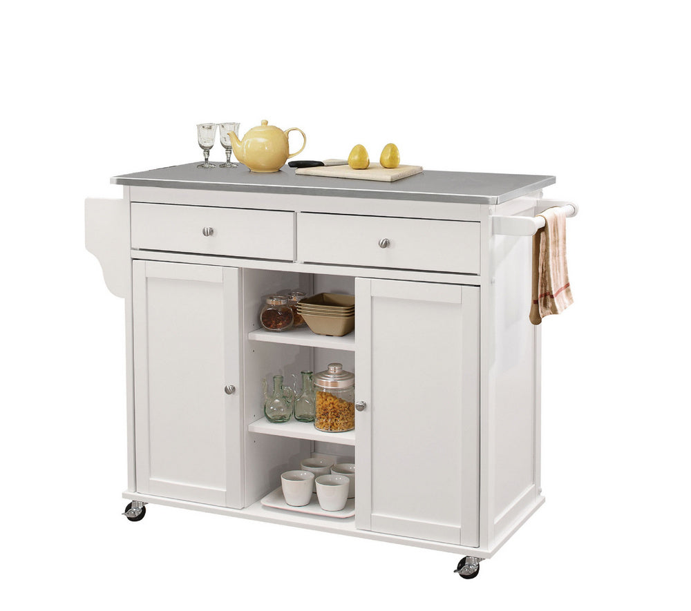 Tullarick Stainless Steel & White Wood Kitchen Cart