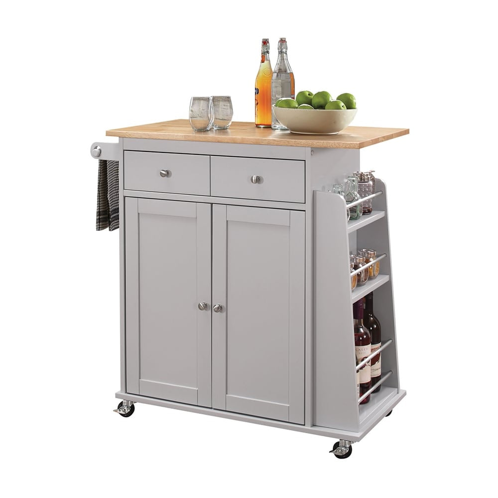 Tullarick Natural & Gray Wood Kitchen Cart with 2 Doors