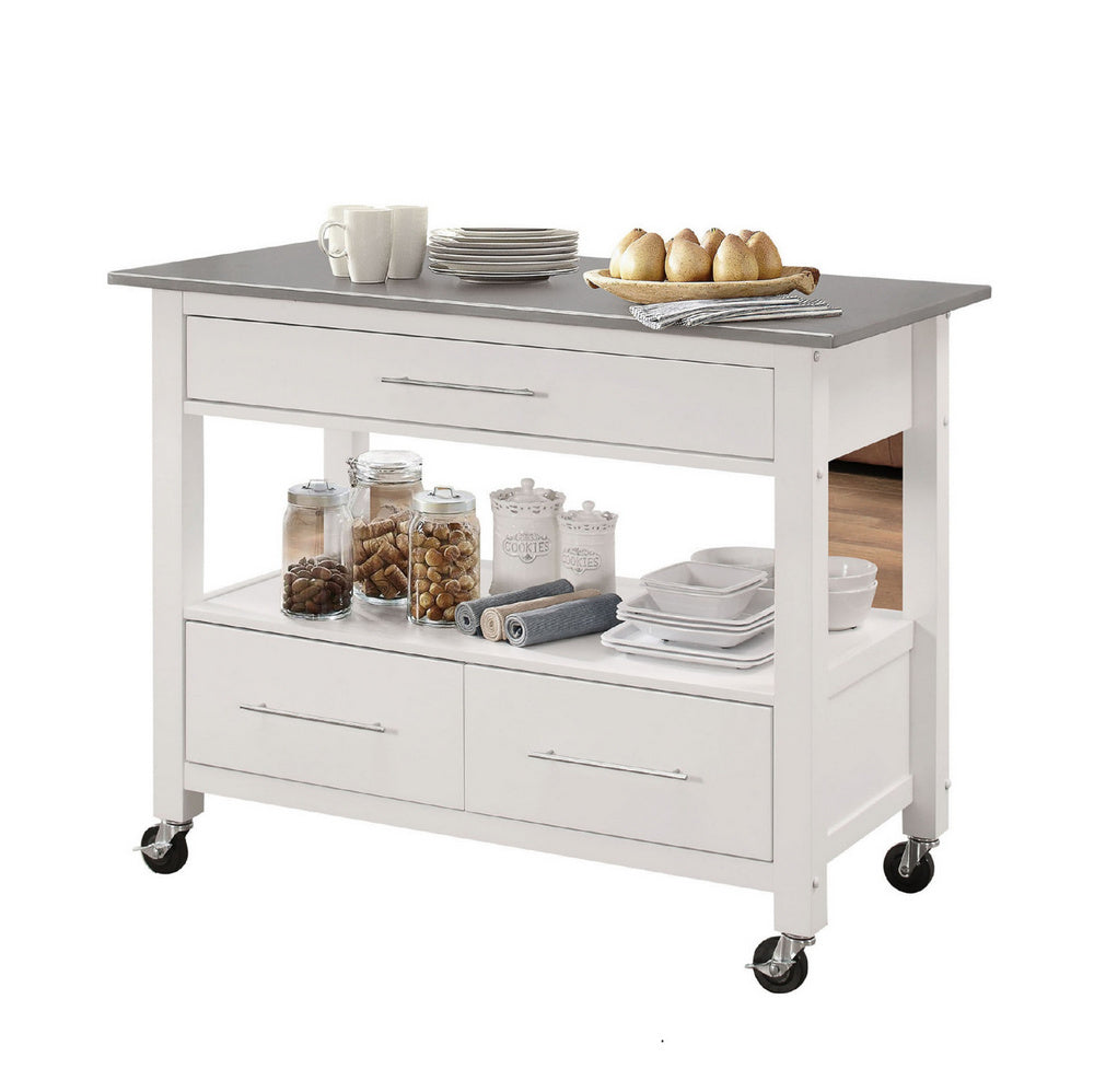 Ottawa Stainless Steel & White Wood Kitchen Cart