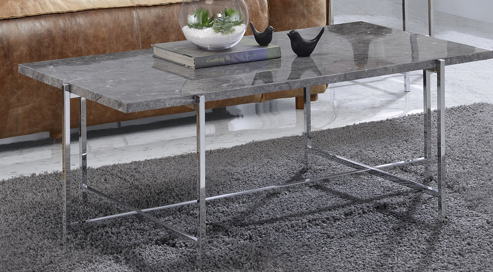 Adelae Faux Marble/Chrome Metal Coffee Table