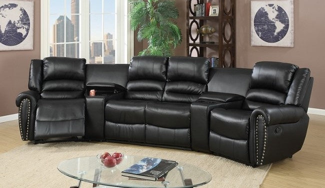 Leelo 5Pc Black Bonded Leather Manual Recliner Home Theater