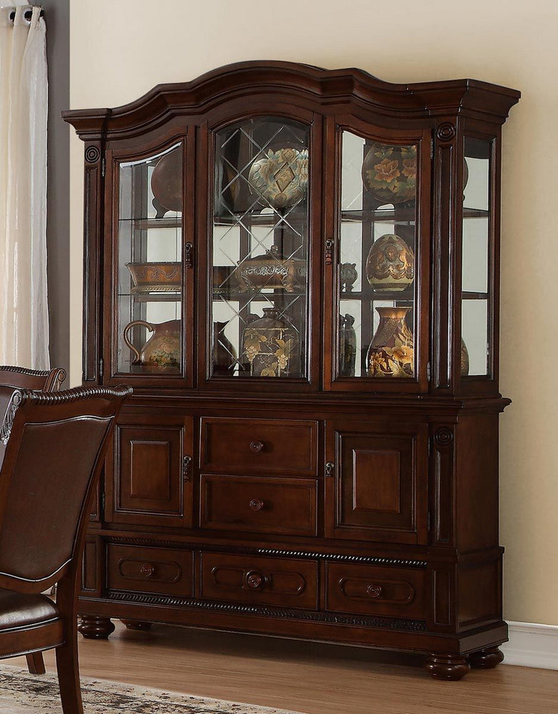 Lordsburg Dark Brown Glass/Wood Buffet with Hutch