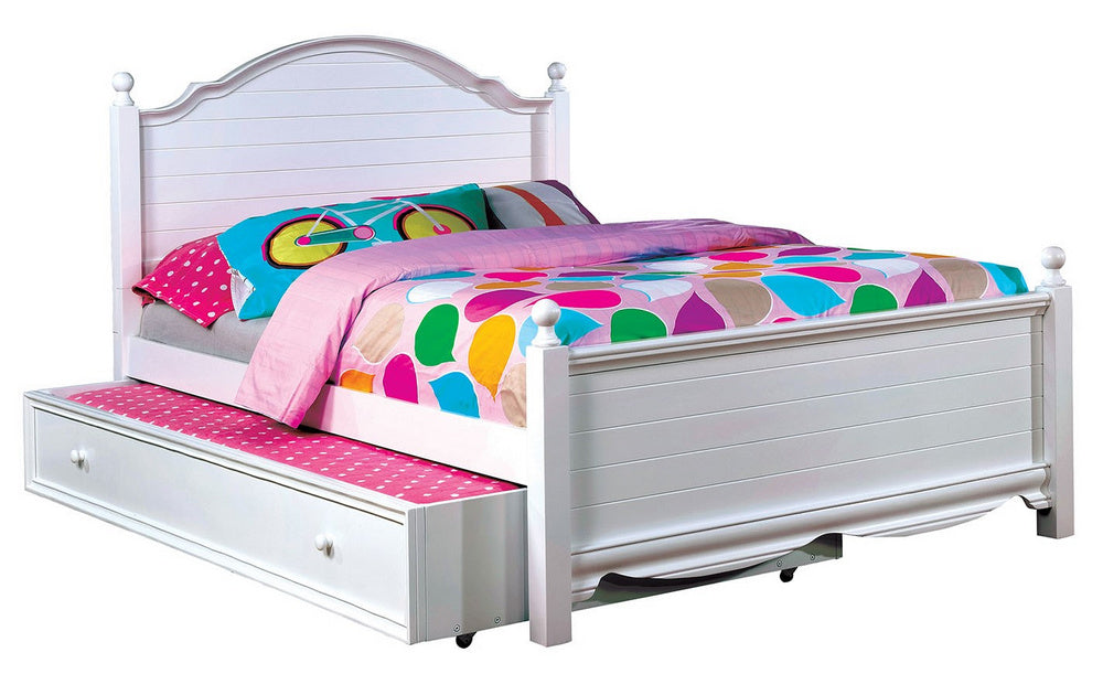 Dani White Wood Full Bed with Trundle