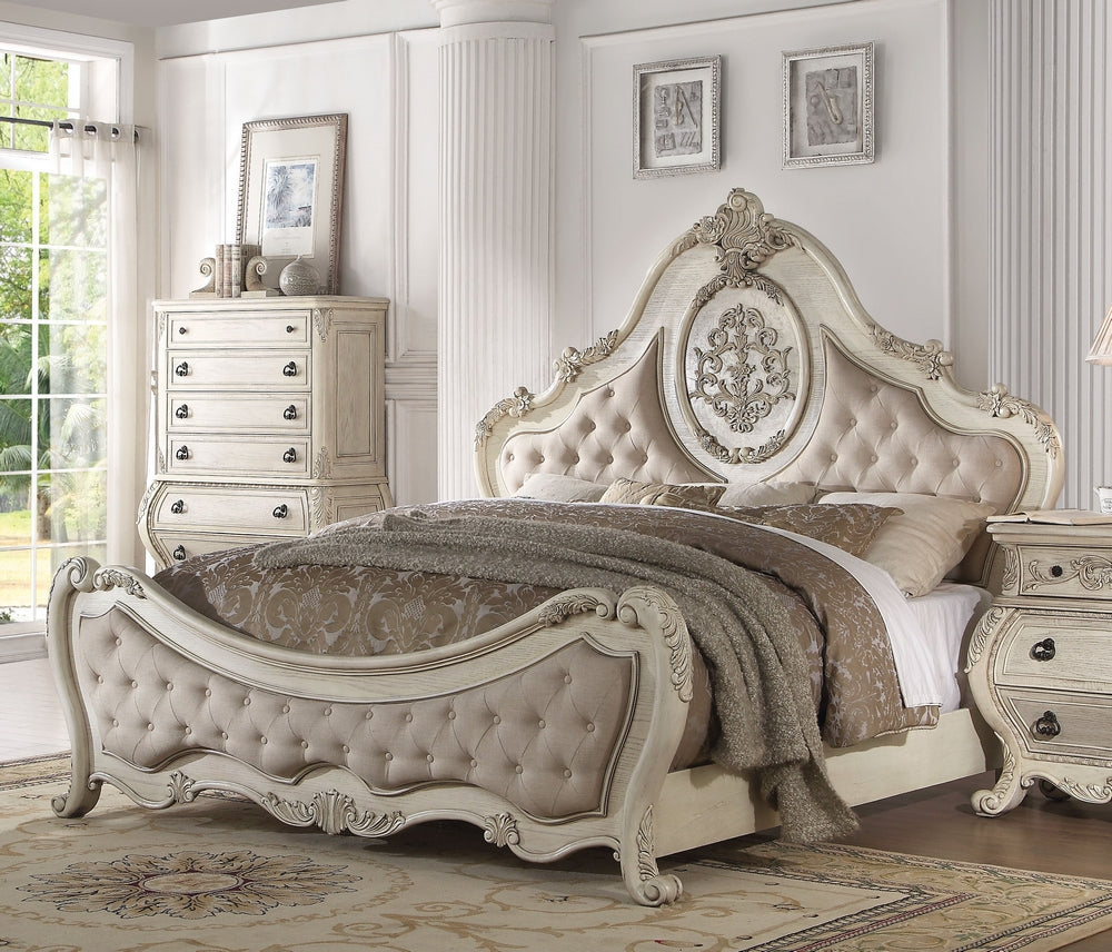 Ragenardus Antique White Wood/Fabric Cal King Bed