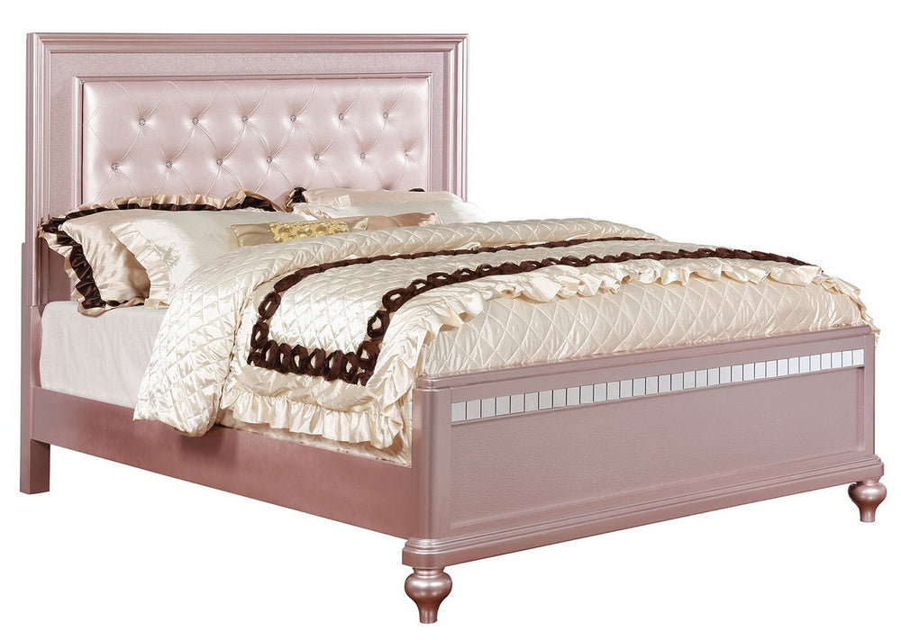 Avior Rose Pink Leatherette/Wood Full Bed