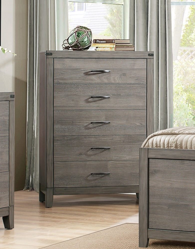 Woodrow Gray Wood 5-Drawer Chest