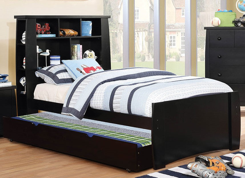 Marlee Black Wood Full Bed with Trundle