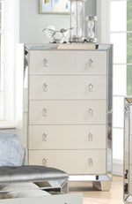 Bahar Silver Wood 5-Drawer Chest with Mirrored Panels