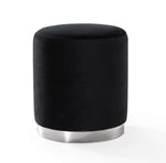 Opal Black Velvet Ottoman with Silver Metal Base