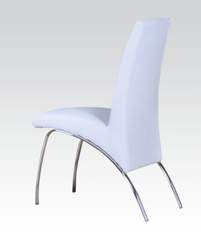 Pervis 2 White PU Leather Side Chairs with Chrome Metal Legs