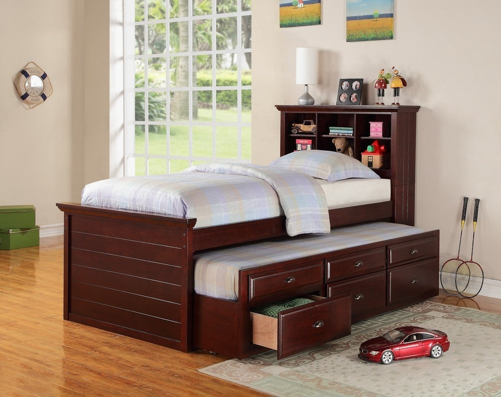 Luce Dark Cherry Twin Bed with Bookcase Headboard