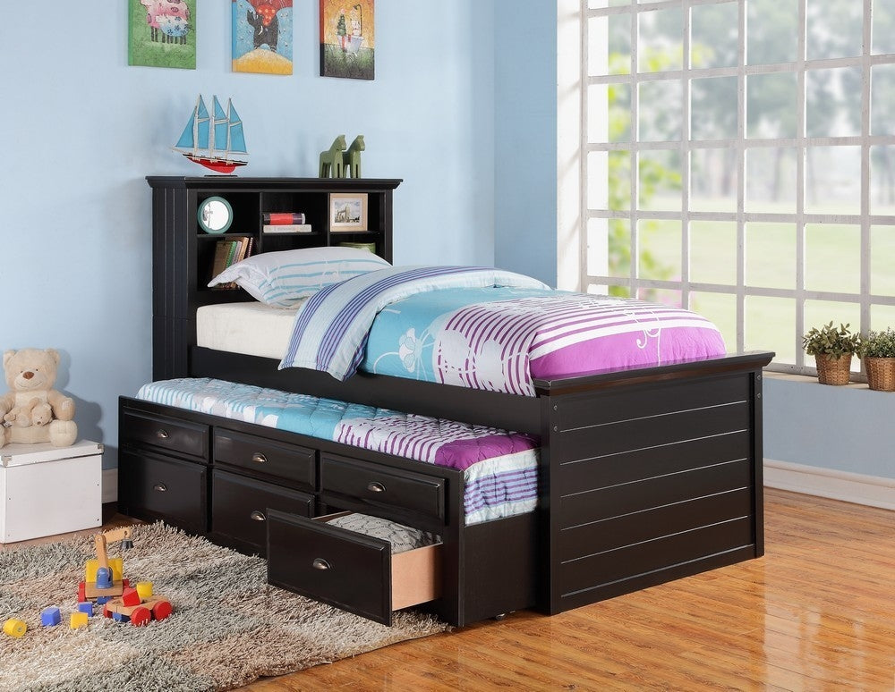 Luce Black Twin Bed with Bookcase Headboard