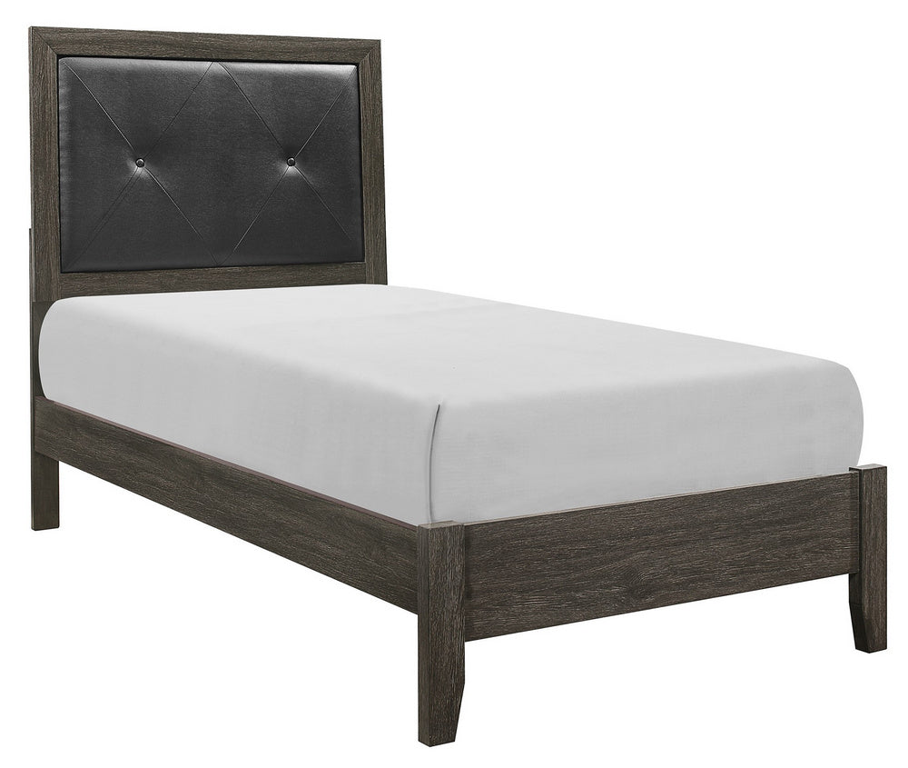 Edina Black Faux Leather/Dark Gray Wood Twin Bed