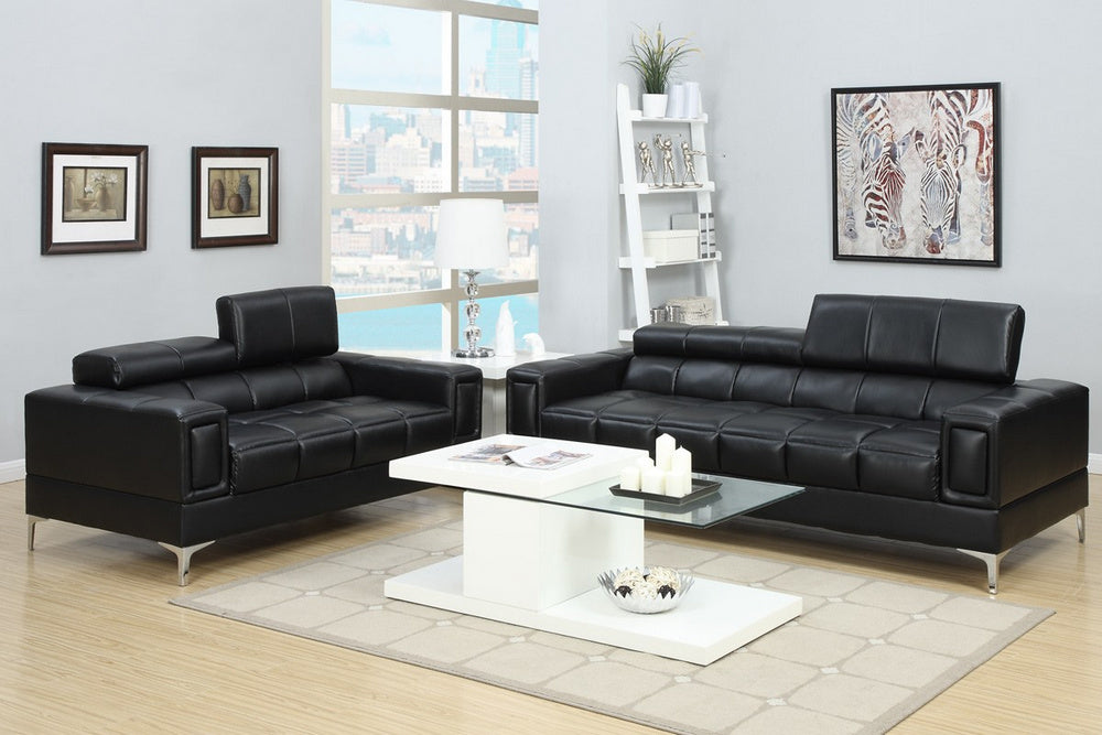Nell 2-Pc Black Bonded Leather Sofa Set